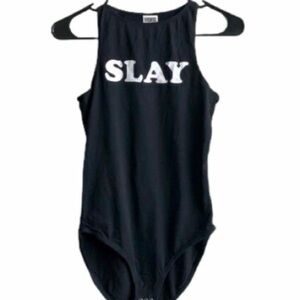 Victoria's Secret PINK Black Slay High Neck Tank Sleeveless Bodysuit